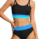 Girls Swimsuit Two Piece Bikini Sets Color-Block Adjustable Straps Bathing Suit with Padded Girls' Swimwear 9-18Y