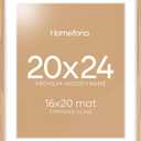 Homeforia 20x24 Picture Frame Wood, High End Natural Oak 20x24 Frame Matted to 16x20 Photo, 20 x 24 Light Wooden Poster Frames with Mat 16 by 20, 24by20 Thin Frames, Tempered Glass, Wall Kit, Set of 1