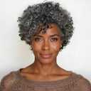 MOONSHOW Short Curly Wigs for Black Women - Synthetic Afro Wig - Pixie Cut with Bangs - Glueless - Modern Style
