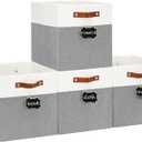 13x13 Storage Cubes 4-Pack, Large Foldable Fabric Cube Storage Bin with Reinforced Bottom and Labels, Organizer Baskets for Shelves, Closets(White/Gray)