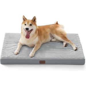 Bedsure ComfyFleece Dog Beds Large Sized Dog- Orthopedic Pet Beds for Crate with Removable Machine Cover, NOT Waterproof Egg Crate Foam Puppy Mat for Pets Up to 50 lbs, 35x22x2.8, NOT Chewproof (Pastel Grey)