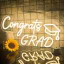 Congrats Grad Neon Sign with Graduation Cap 16.9" x 8.2" Warm White Grad Neon Light Dimmable Congrats Light Up Led Sign for Prom 2026 Graduation Party Class Room Celebration Present College Wall Decor