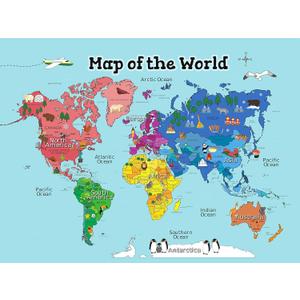 MWB World Map Wall Art Poster for Kids - Educational Map Posters for Kids includes Countries, States, Capitals & Pictures | Perfect for Classroom Decor or Home | 18" x 24" Laminated Durable Poster