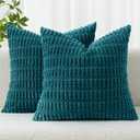 MIULEE Pack of 2 Corduroy Decorative Throw Pillow Covers 18x18 Inch Soft Boho Striped Pillow Covers Modern Farmhouse Home Decor for Summer Coastal Sofa Living Room Couch Bed Teal