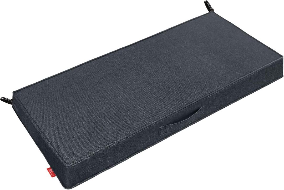 Pcinfuns Outdoor Bench Cushions,59 x 18 x 3 Inch Patio Furniture Water-Resistant Chair Cushion, Loveseat Garden Sofa Settee Couch Swing Pads with Handle and Adjustable Straps, Black Grey