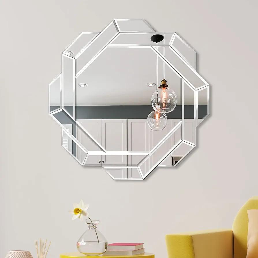 Phore Helicoid Wall Mirror 24" Frameless Beveled Decorative Mirror Accent Mirror for Bathroom, Entryway, Bedroom, Livingroom