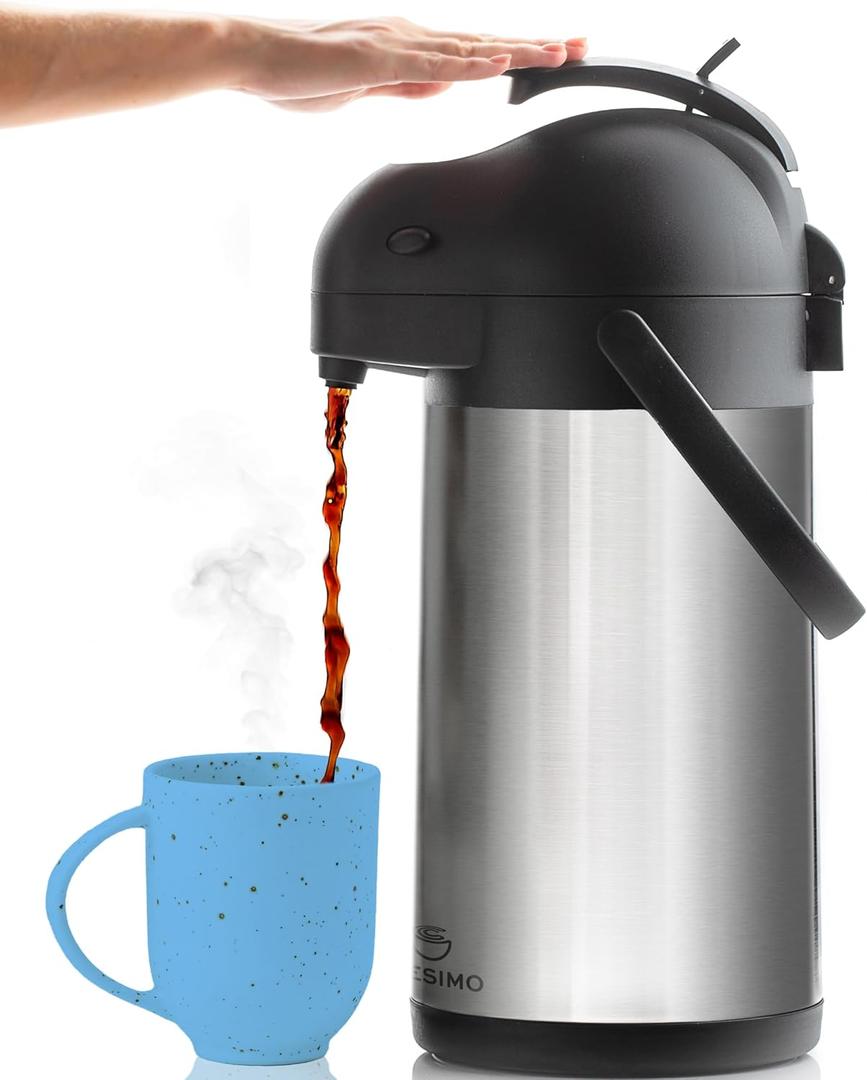 Thermal Coffee Carafe 74Oz, Keeps Drinks Hot for 12Hrs & Cold for 36Hrs, Insulated Stainless Steel Coffee Carafe for Hot Drinks, Easy One-Handed Dispensing for Office, Home, Party, Durable Tea Flask (Silver)