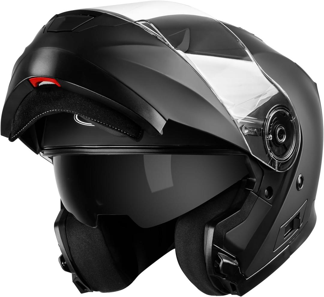 YEMA Modular Motorcycle Helmets, DOT Approved Full Face Motorcycle Helmet with with Flip Up Dual Visor for Men & Women - Street, Scooter, ATV, E-Bike, Matte Black, S (54-55 cm)