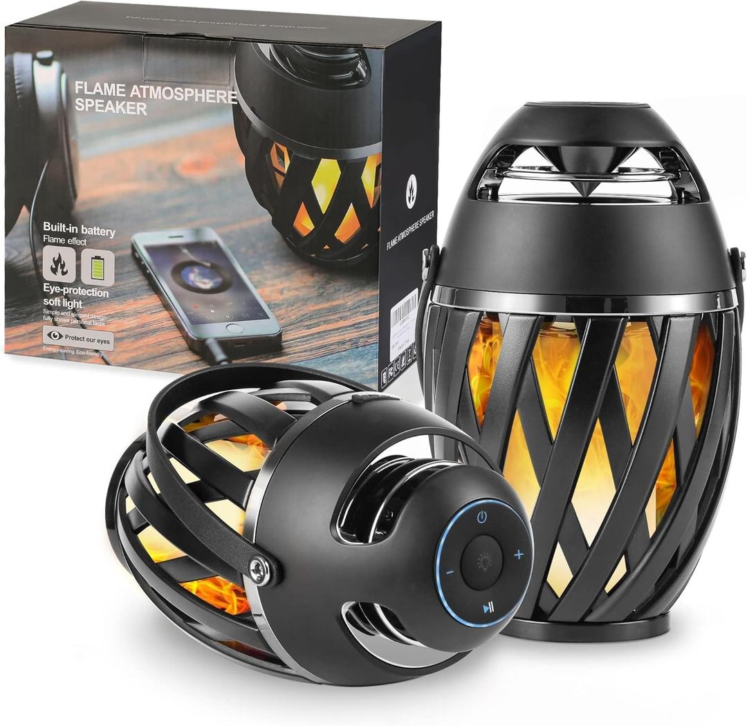2 Pack Outdoor Bluetooth Speakers Waterproof Wireless, Birthday Gifts for Men Dad, LED Flame Ambient Light, Camping Patio Accessories, Unique Gifts for Him Husband Boyfriend Dad Gifts