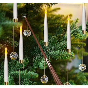 Christmas Tree Candles-Wand Remote-Crystal Ball Hooks-Suction Cups, 10 Pcs Battery Operated Window Candles, Flickering Warm Light, Xmas Home Ornaments, Wedding Party Decorations