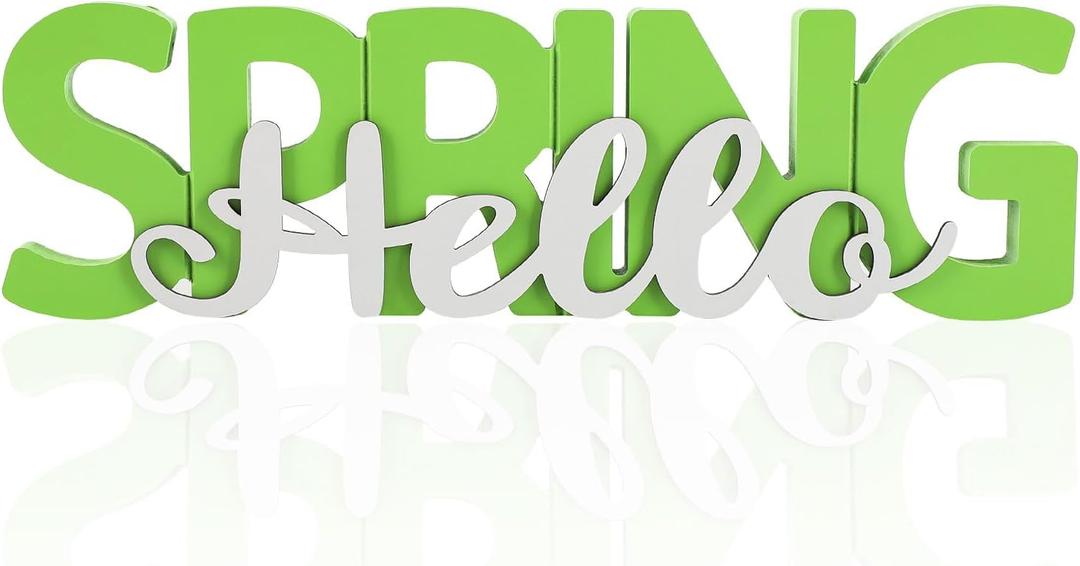 COCHIE Wooden Hello Spring Sign, Spring Decorations for Home, Office, Shelf, Mantel, Indoor, Wood Spring Decor, Spring Table Top Party Decoration (Hello Spring)