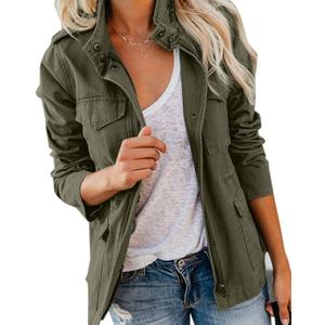Soulomelody Women Military Anorak Jackets Zip Up Snap Buttons Parka Safari Utility Coats Outwear with Pocket S