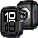 Amizee 2 in 1 Metal Rugged Case Compatible with Apple Watch Series 10 46mm, Aluminum Shockproof Protective Bumper Cover Compatible with iWatch 46mm, Black