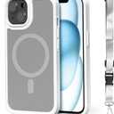 BLACK+DECKER for iPhone 15 Case, Compatible with MagSafe, Shockproof Military-Grade Protection, Magnetic Phone Case for iPhone 15 Pro, White (Changeable Buttons & Lanyard)