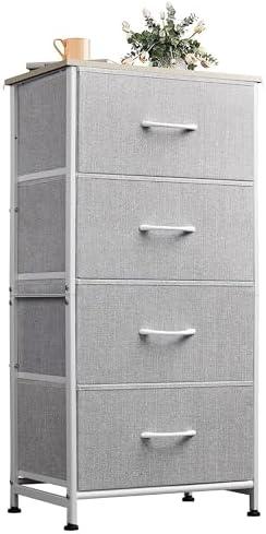 WLIVE 4 Drawers Dresser for Bedroom, Light Grey Fabric Clothes Storage Organizer Unit, Dresser for Hallway, Entryway, Closets, Sturdy Steel Frame, Wood Top Size 11.8"D x 15.7"W x 38.1"H