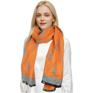 Sumato Scarf for Women Fall Winter Shawl Wraps Long Women Scarves Warm Soft Cashmere Feel Classic Elk Style (Orange)
