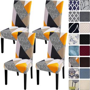 SearchI 4 Pack Super Fit Stretch Removable Washable Short Dining Chair Covers Slipcover Protector, Spandex Fabric Chair Cover for Dining Room, Hotel, Ceremony (Geometric1, 4 per Set)
