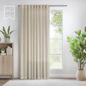Pitalk Rustic Farmhouse Curtains 60 Inch Wide for Living Room Extra Large Beige Linen Drapes Semi Sheer Room Divider Curtain for Patio Sliding Glass Door 2 Panel Back Tab Pocket Width 60 x 96 Long Tan