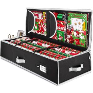 ZOBER Gift Wrapping Paper Organizer Storage - 40" Gift Wrap Storage Containers with Interior Pockets for Bows, Tags & Ribbons - Wrapping Paper Holder, 600D Oxford, Fits 24 Standard Rolls, Black/White