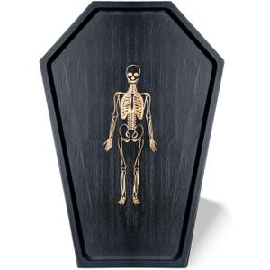 Halloween Decorations Coffin Charcuterie Board in Bamboo Wood with Macabre Skeleton Design - Gothic Theme Trays for Spooky Snacks and Appetizers (15.6" x 11" x 0.8")
