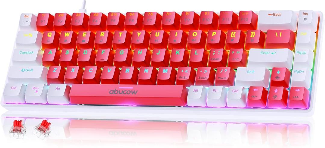 abucow 60% Mechanical Keyboard with Colorful Backlight 68-Key Gaming Keyboard Red White Keycaps - Red Switches for a Premium Typing and Gaming Experience PC Mac (Red-White)