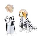 Black Striped Dog Suit wit Blonde Wig Scientist Dog Costume Pet Costume Cosplay Clothes Outfit Accessories Party Favors (Small, Striped Clothes with Wig)