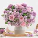 8 Pcs Mixed Artificial Peony Flowers Set-4 Bouquets & 4 Stems, Purple Fake Peony Rose Hydrangea Flower for Vase Silk Floral Arrangement for Table Centerpiece Wedding Party Bridal Decoration Home Decor