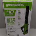 Greenworks 40V (120 MPH / 450 CFM / 75+ Compatible Tools) Cordless Axial Leaf Blower, 4.0Ah