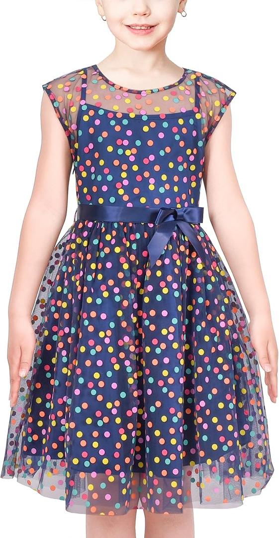 Sunny Fashion Girls Dress Caramel Star Lace Short Sleeve Pleated Collar Dress, Size 8