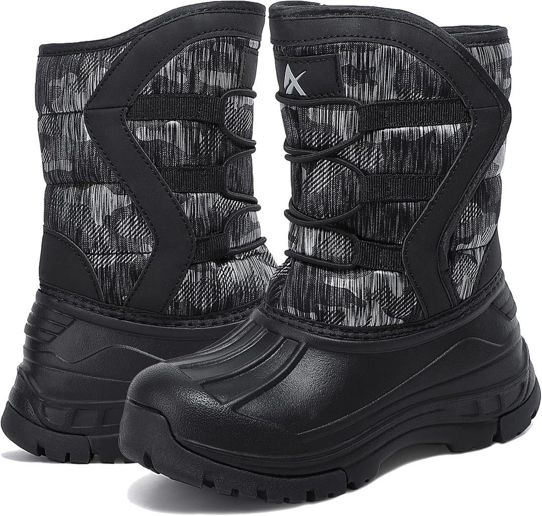 Yeerovan Girls Boys Winter Boots Kids Warm Snow Boot Waterproof Outdoor Slip Resistant Cold Weather Fur Lined Shoes(T5 Black/ Grey 31)
