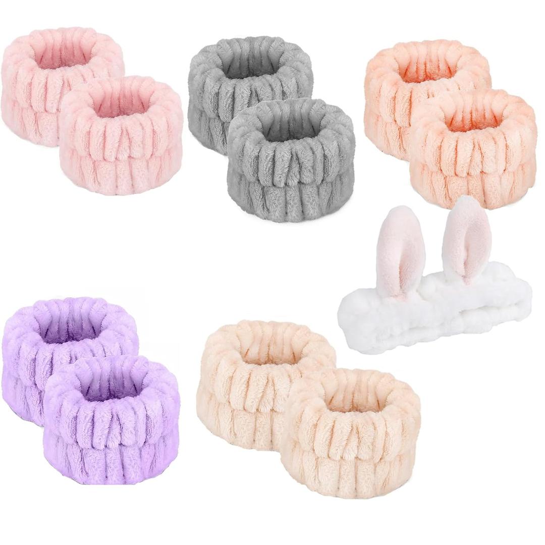 10PCS Wrist Bands & 1 Headband for Washing Face,Microfiber Wrist Spa Towels,Absorbent Cute Wristbands for Girls & Women Preventing Liquid from Spilling Down Your Arms (colorful)