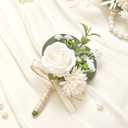 Serwalin White Rose Corsage and Boutonniere Set, Boutonniere for Men and Wrist Corsage Wristlet Prom Homecoming Wedding Flowers Accessories Party Suit Decorations
