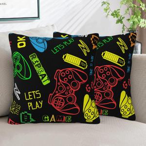 Throw Pillow Covers Gaming Pillow Covers 18x18 Inch Set of 2 Throw Pillows Decorative Pillow Cases Cushion Covers for Bedroom Livingroom Sofa Farm House