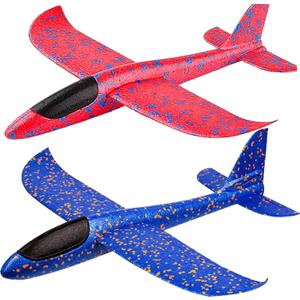 BooTaa 2 Pack Airplane Toys, 17.5" Large Throwing Foam Plane, 2 Flight Mode Glider, Flying Toy for Kids, Birthday Gifts for 3 4 5 6 7 8 9 10 11 12 Year Old Boys Girls, Outdoor Sport Toys Party Favors