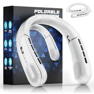 aimdty Portable Neck Fan - 8400 RPM Enlarged Turbo Airflow - 5200mAh Personal Rechargeable Cooling Wearable Fan - Max 16H, 4 Speeds, Foldable, LED Display - Great Gifts for Men Women - 2nd Gen White