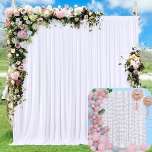 10ft x 7ft White Backdrop Curtain for Parties Wedding White Wrinkle Free Backdrop Drapes Panels for Baby Shower Gender Reveal Birthday Photo Photography Polyester Fabric Background Decoration