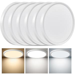 6PK 12 Inch LED Flush Mount Ceiling Light, 24W, 2520LM, 3000K/4000K/6000K CCT Selectable, 0.9inch Super Slim LED Ceiling Light Fixture, Low Profile Round Flat Panel Light for Bedroom,Kitchen,Hallway