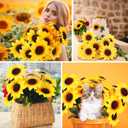 Redbaker 24 Bundles Yellow Sunflower Faux Mums for Outdoor Artificial Flower with Stems Bouquet Fake Plants Bulk UV Resistant Plastic No Fade Wedding Fall Garden Home Window Decor (Sunflower)