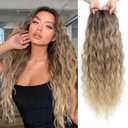 Molefi Hair Topper 26inch Curly Hair Topper with Bangs Synthetic Wiglets Hairpieces for Thinning Hair Ombre Light Brown to Blonde