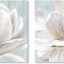 SEVEN WALL ARTS White Magnolia Wall Art Flower Artwork Floral Canvas Paintings Vintage Nature Botanical Painting Farmhouse Artwork Wall Decor for Bedroom Living Room Bathroom Office 24"x 24" x2pcs