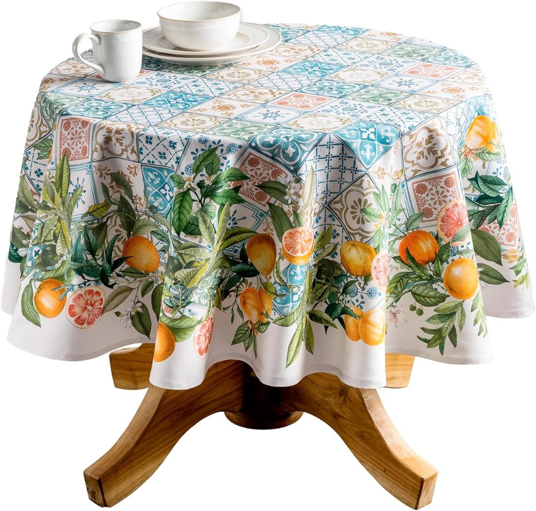 Maison d' Hermine Table Cloth Round Table 100% Cotton 63 Round Inches Tablecloth Reusable Decorative for Dining Kitchen Room Farmhouse Party Home Hotel Restaurant Spring Summer - Agrume