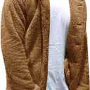 PASLTER Mens Fuzzy Sherpa Jacket Fluffy Fleece Open Front Cardigan Button Down Coat Winter Warm Thicken Lined Outwear (X-Large, Brown)