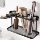 Adjustable Height Hair Tool Organizer Holder - Adhesive Wall Mounted for Blow Dryer, Curling Iron, Straightener - Multi-Position Bathroom Storage (Black)