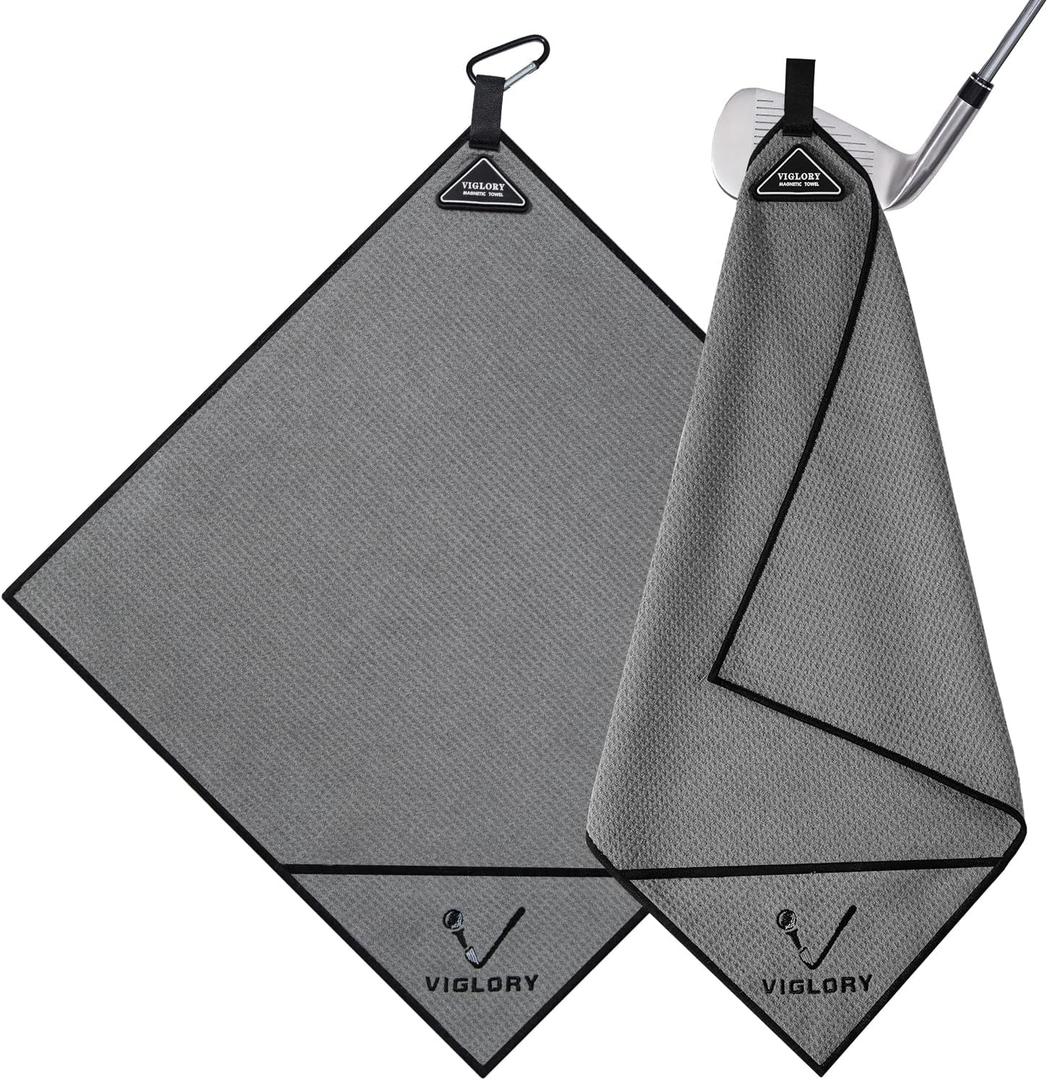 Magnetic Golf Towel for Bag 18" x 18" with Clip Exclusive Cleaning Pocket Microfiber Waffle Ultra Absorbent Club Ball Cleaner, Essential Golf Accessories and Gifts for Men Women(Gray 1 Pack) (Grey)