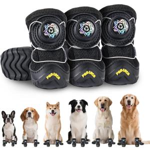 Dog Shoes for Large Small Medium Dogs Knob Breathable Dog Boots & Paw Protectors Non-Slip Dog Shoes for Hot Pavement,Rain,Snowy Day Indoor Outdoor 4pcs (Black, 6)