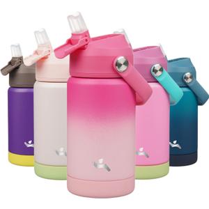 Insulated Water Bottle with Straw Lid,12 oz Stainless Steel Vacuum Metal Bottle with Silicone Handle,Cherry Blossom
