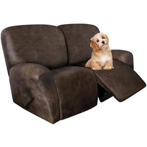 molasofa Loveseat Recliner Slipcover - 6 Pieces Stretch Leather Like Recliner Sofa Cover for 2 Seat Dual Reclining Loveseat Couch, Furniture Protector with Elastic Bottom (Brown)