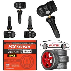 Autel MX Sensor 4 PCS Rubber Stem TPMS Sensor 315/433MHz Universal Tire Sensor Programmed by TPMS Tool TS508WF TS401 TS408S TS408 TS501 TS508 TS601 TS608 MX808TS MS906TS MK808TS ITS600 MS906Pro-TS