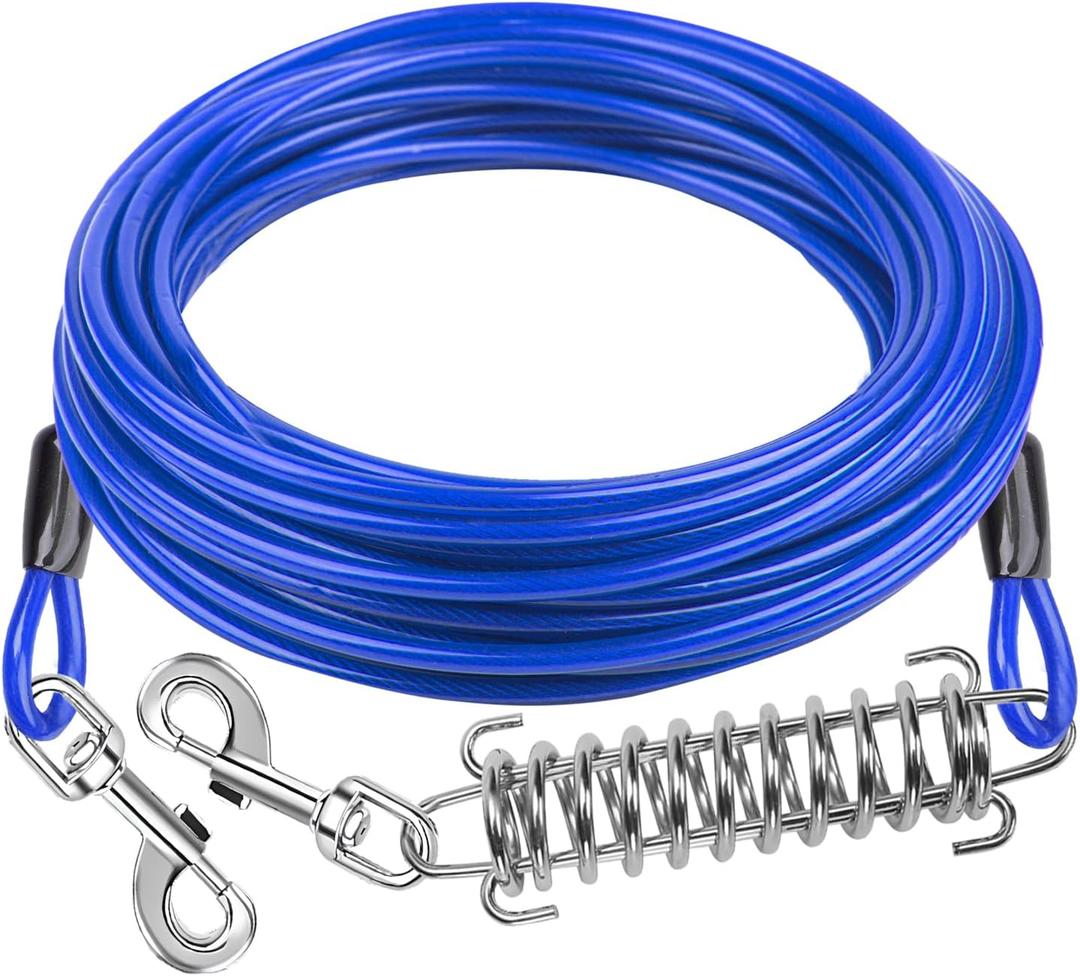 Dog Tie Out Cable Dog Runner Cable with Swivel Hook and Shock Spring Dog Runner Leads for Yard Outdoor and Camping 30FT Tether for Small Large Dogs Up to 500LBS Clear Blue