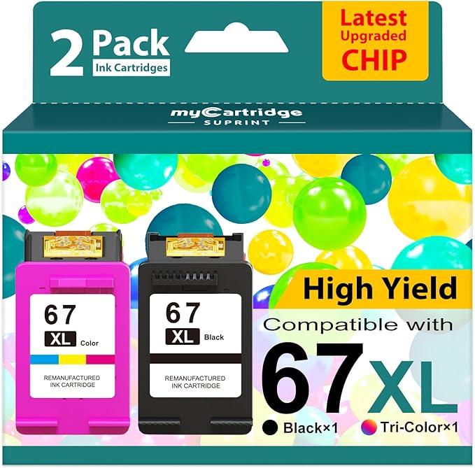 My Cartridge 67XL Ink Cartridges Black/Color Combo Pack Replacement for HP Ink 67 67XL HP Printer Ink High Yield Works with DeskJet 2755e 2855e 2700 2800e 2700e 4255e 4155e Envy 6055e 6000 6455e 6400 (2Pack)